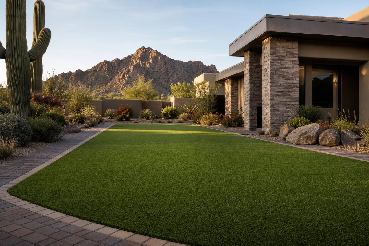 Artificial turf lawn installed at a Scottsdale Arizona desert home